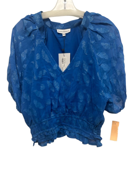 Karina Grimaldi Size M Blue Viscose Metallic Thread Split V neckline Top Blue / M