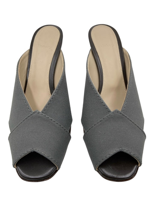 Theory Shoe Size 39 Gray Canvas Peep Toe Open Heel Kitten Heel Pumps Gray / 39