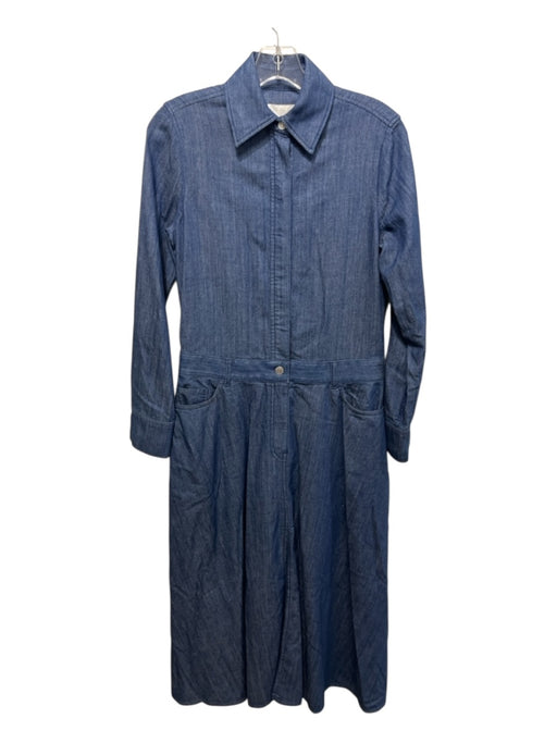 COS Size 4 Med Wash Cotton Long Sleeve 1/2 Button Front Slit Maxi Dress Med Wash / 4