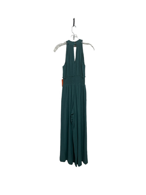 By Anthropologie Teal Green Viscose Sleeveless Smocked Waist Wide Leg Jumpsuit Teal Green / XS