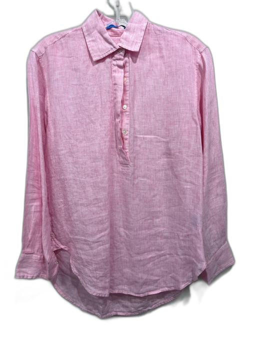 J. McLaughlin Size XS Pink & White Linen Long Sleeve Striped 1/4 Button Top Pink & White / XS