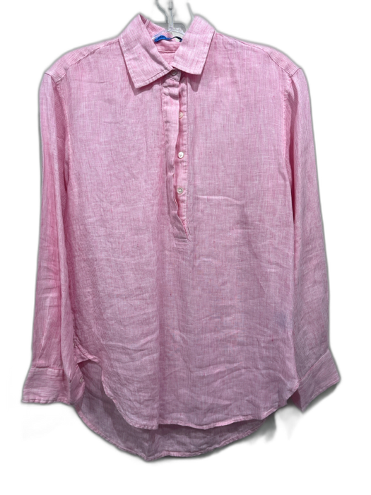 J. McLaughlin Size XS Pink & White Linen Long Sleeve Striped 1/4 Button Top Pink & White / XS