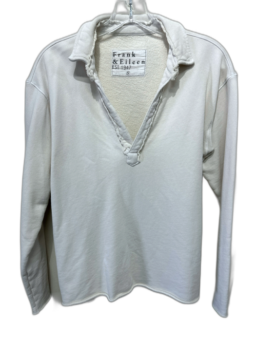 Frank & Eileen Size S Cream Cotton Long Sleeve Collar Split V neck Sweater Cream / S