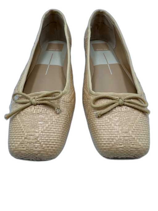 Dolce Vita Shoe Size 6 Tan Beige Raffia Woven Bow Square Toe Flats Tan Beige / 6