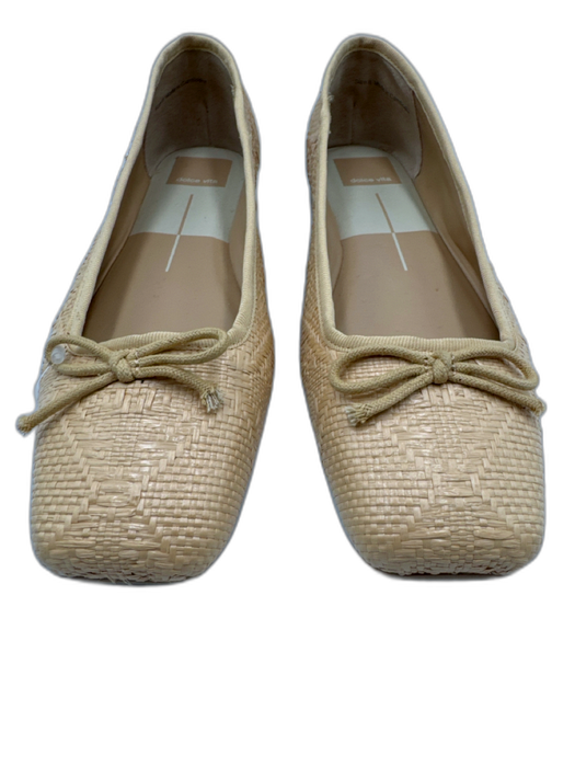 Dolce Vita Shoe Size 6 Tan Beige Raffia Woven Bow Square Toe Flats Tan Beige / 6