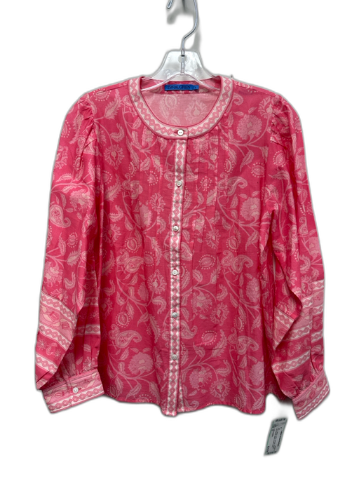 J. McLaughlin Size S Pink & White Cotton Pintuck Paisley Long Balloon Sleeve Top Pink & White / S