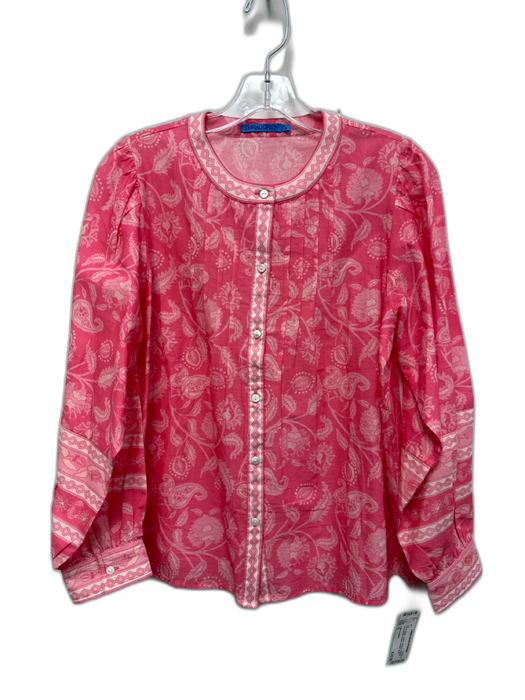 J. McLaughlin Size S Pink & White Cotton Pintuck Paisley Long Balloon Sleeve Top Pink & White / S