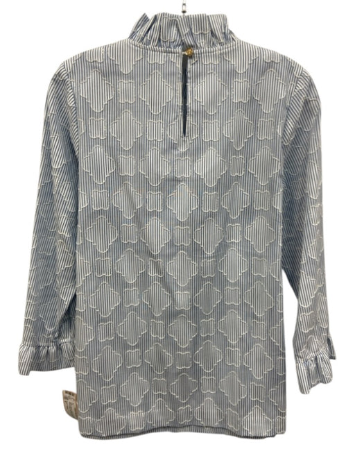 Draper James Size S Blue & White Cotton & Polyester Ruffle Mock Collar Top Blue & White / S