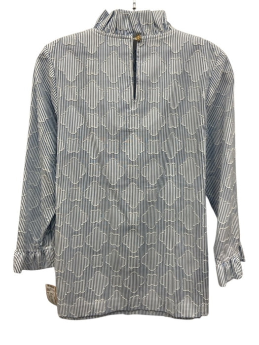 Draper James Size S Blue & White Cotton & Polyester Ruffle Mock Collar Top Blue & White / S