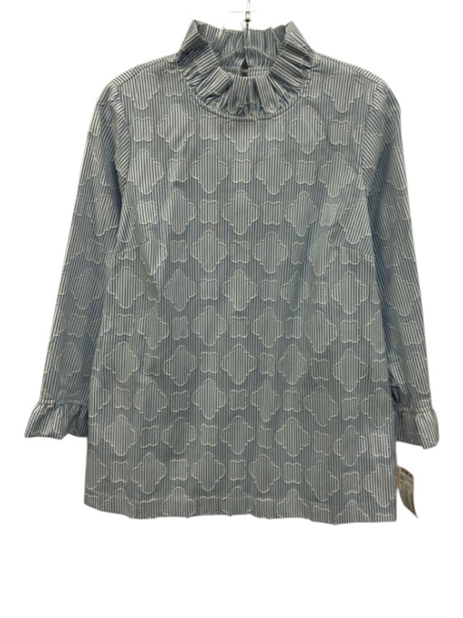 Draper James Size S Blue & White Cotton & Polyester Ruffle Mock Collar Top Blue & White / S