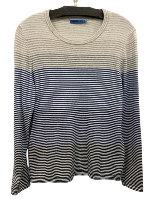 J. McLaughlin Size L Blue, Gray, White Cotton & Modal Long Sleeve Sweater Top Blue, Gray, White / L