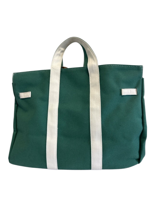 Runway Athletics Green & Cream Canvas Gold hardware Turn Lock Top Handle Bag Green & Cream / L