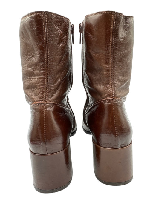 Jonak Shoe Size 38 Brown Leather Square Toe Side Zip Block Heel Boots Brown / 38