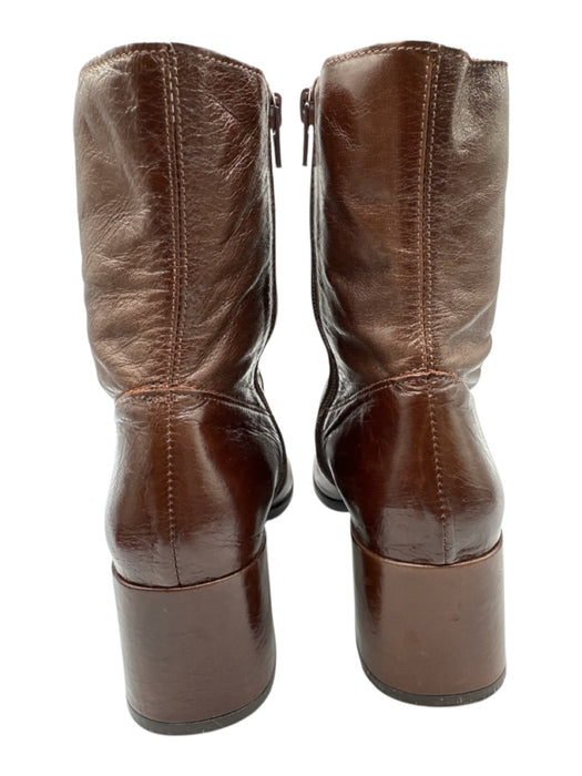 Jonak Shoe Size 38 Brown Leather Square Toe Side Zip Block Heel Boots Brown / 38