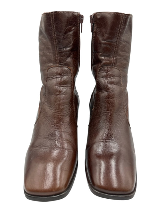 Jonak Shoe Size 38 Brown Leather Square Toe Side Zip Block Heel Boots Brown / 38