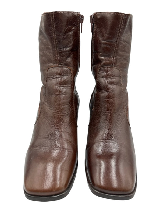 Jonak Shoe Size 38 Brown Leather Square Toe Side Zip Block Heel Boots Brown / 38