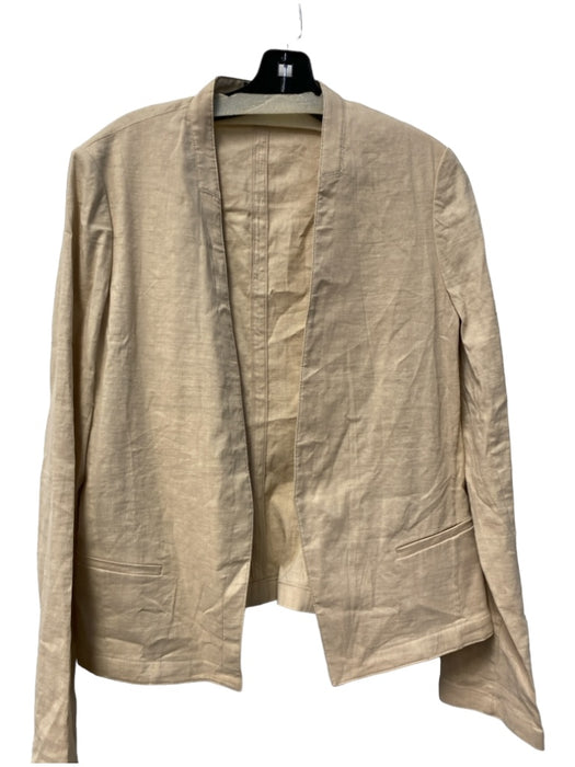 Theory Size 8 Tan Linen Blend Open Front Long Sleeve Pockets Blazer Tan / 8