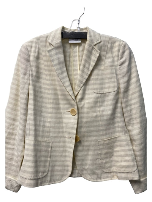 Akris Punto Size 8 White & Grey Viscose Striped Button Front Chest Pocket Blazer White & Grey / 8