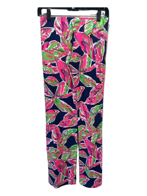 Lilly Pulitzer Size XS Navy Pink Green Rayon Blend Elastic Waist Floral Pants Navy Pink Green / XS
