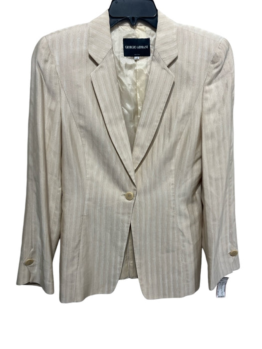 Giorgio Armani Size 44 Beige Silk Blazer Single Button Striped Jacket Beige / 44