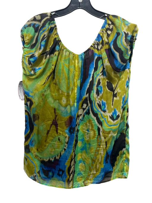 SOCA St John Size S Green & Blue Silk Abstract Wide Neck Short Sleeve Top Green & Blue / S