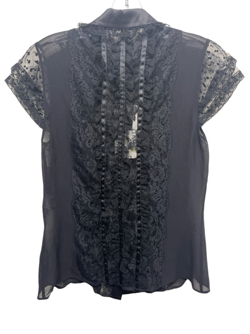 Escada Size 36 Black Silk Collared Button Up Sleeveless Lace Sheer Top Black / 36