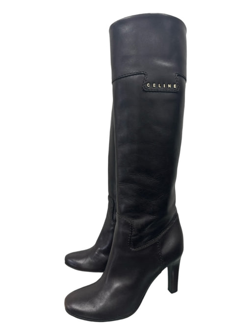 Celine Shoe Size 36.5 Deep Brown Leather Knee High Almond Toe Stacked Heel Boots Deep Brown / 36.5