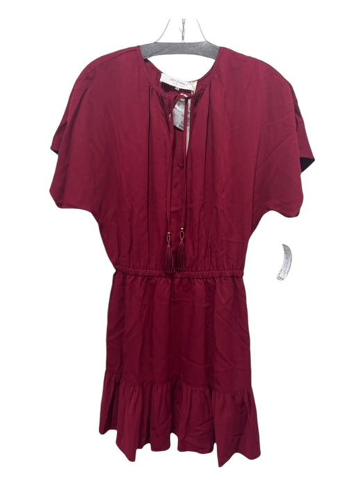 Out of Office by Trina Turk Size S Maroon Red Tencel Tie Neck Short Sleeve Dress Maroon Red / S