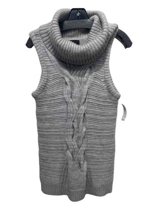 Intermix Size P Gray Wool Blend Turtleneck Cable Knit Sleeveless Dress Gray / P