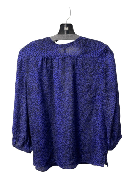 Joie Size Small Blue & Black Silk V Neck 3/4 Sleeve Animal Print Blouse Top Blue & Black / Small