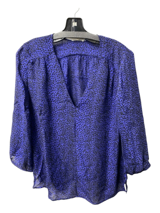 Joie Size Small Blue & Black Silk V Neck 3/4 Sleeve Animal Print Blouse Top Blue & Black / Small