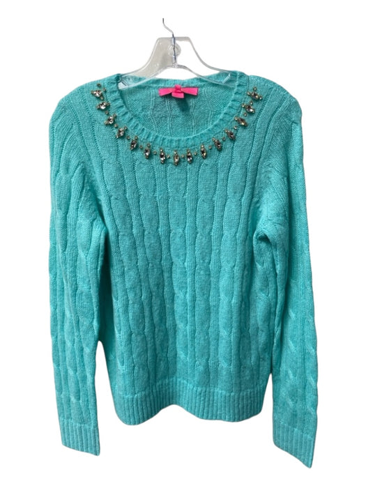 Lily Pulitzer Size Small Aqua Green Nylon Blend Cable Knit Long Sleeve Sweater Aqua Green / Small