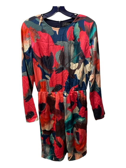 St John Size 4 Multi Silk Blend Long Sleeve Abstract Print Pockets Dress Multi / 4