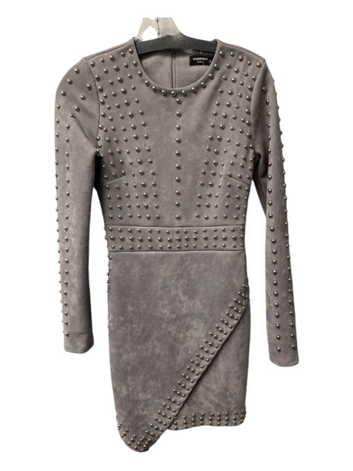 Emmash Size Small Elephant Grey Polyester Round Neck Long Sleeve Studs Dress Elephant Grey / Small