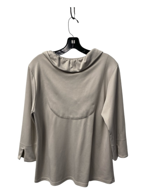 Gretchen Scott Size Large Taupe Polyester Blend V Neck Ruffle Detail Top Taupe / Large