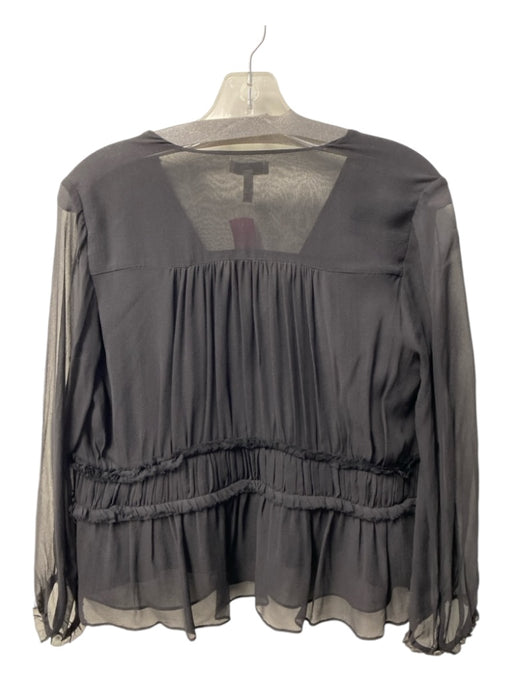 Joie Size Small Black Polyester V Neck Gathered Detail Ruffle Detail Sheer Top Black / Small