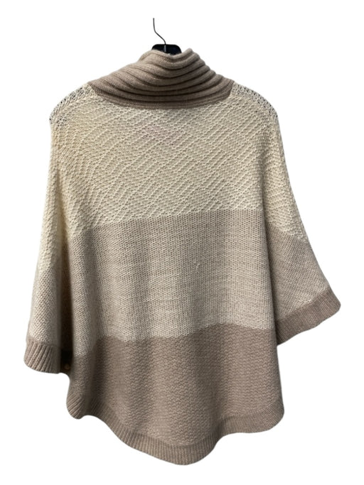 Rani Arabella Tan Cashmere Shawl Collar Ribbed Knit Color Block Poncho Tan / Medium