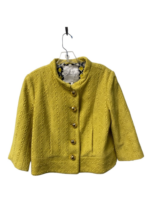 Milly Size 8 Saffron Wool Blend 3/4 Sleeve Gold Buttons Textured Cropped Jacket Saffron / 8