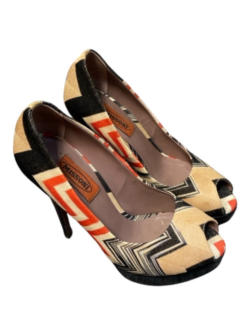 Missoni Shoe Size 36 Tan & multi Fabric Peep Toe Platform Stiletto Pumps Tan & multi / 36