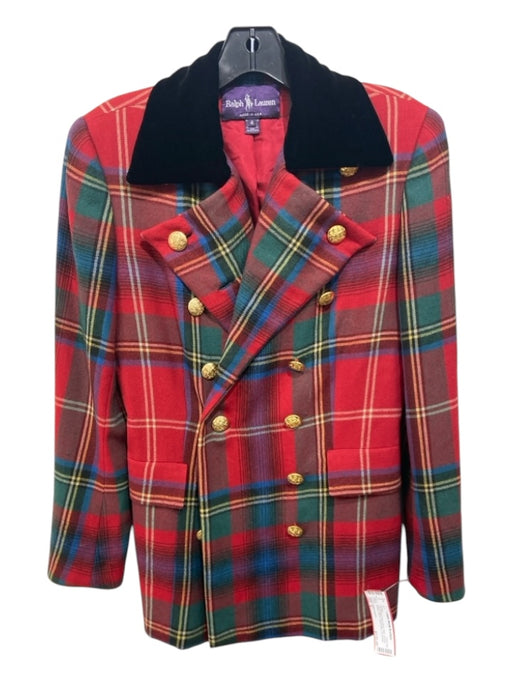 Ralph Lauren Size 4 Red & Black Print Wool Plaid Double Breast Velvet Jacket Red & Black Print / 4