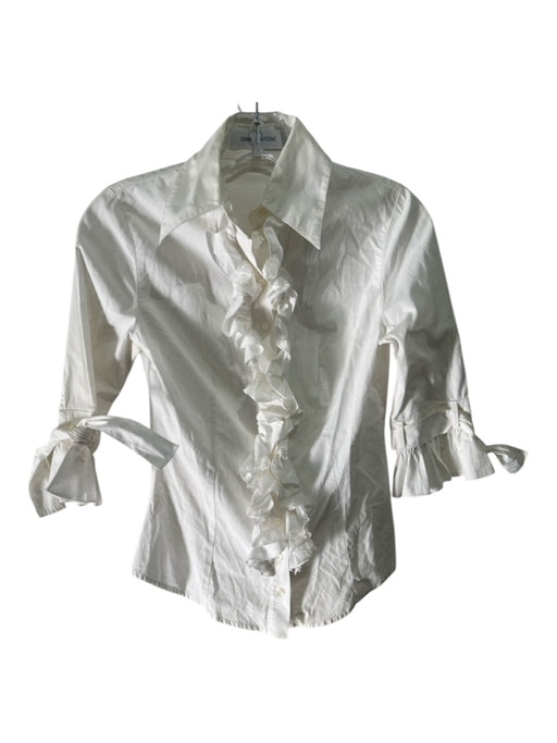 Anne Fontaine Size 36 White Cotton Collar Button Up Ruffle Detail Top White / 36