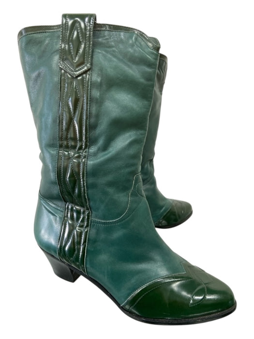 Kurt Geiger Shoe Size 37.5 Green Leather Almond Toe Stacked Heel Cap Toe Boots Green / 37.5