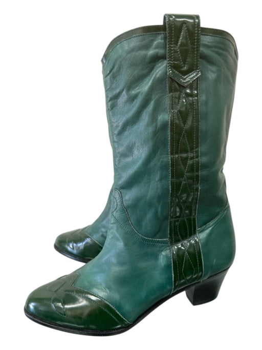 Kurt Geiger Shoe Size 37.5 Green Leather Almond Toe Stacked Heel Cap Toe Boots Green / 37.5