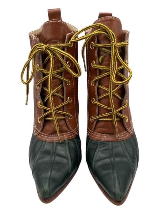 Manolo Blahnik Shoe Size 39.5 Brown & Green Leather Laces Pointed Toe Booties Brown & Green / 39.5