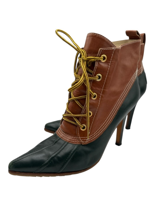 Manolo Blahnik Shoe Size 39.5 Brown & Green Leather Laces Pointed Toe Booties Brown & Green / 39.5