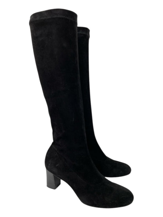 Robert Clergerie Shoe Size 38 Black Suede Almond Toe Stacked Block Heel Boots Black / 38