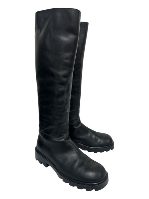 Bottega Veneta Shoe Size 39.5 Black Leather round toe Lug sole Side Zip Boots Black / 39.5