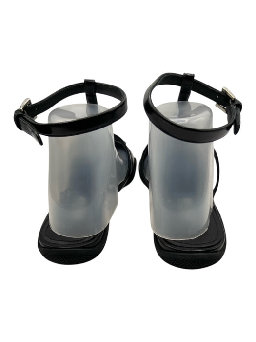 Prada Shoe Size 37.5 Black & White Leather Pointed Toe cage Ankle Strap Flats Black & White / 37.5