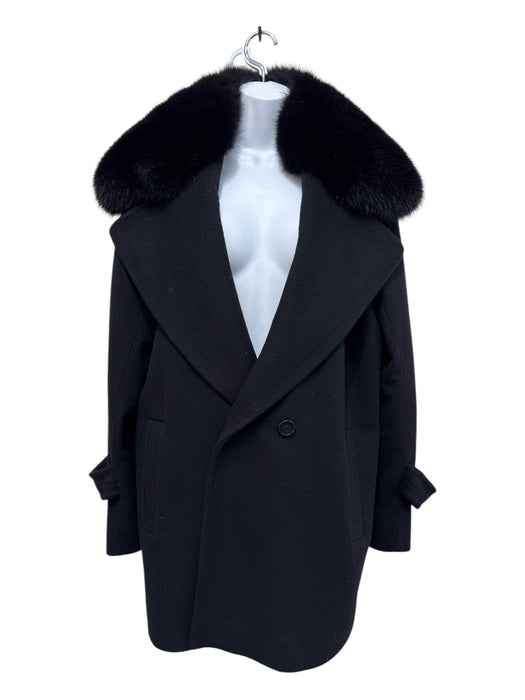 Fleurette Size 14 Black Felted Wool Fox Fur Double Breasted pea Coat Black / 14