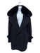 Fleurette Size 14 Black Felted Wool Fox Fur Double Breasted pea Coat Black / 14